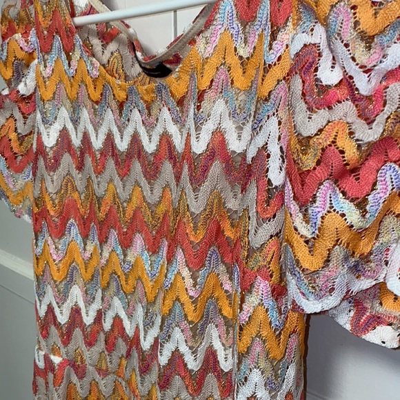 INC International Concepts Large Orange Pink White Zig Zag Cinch Waist Dress - Picture 11 of 12